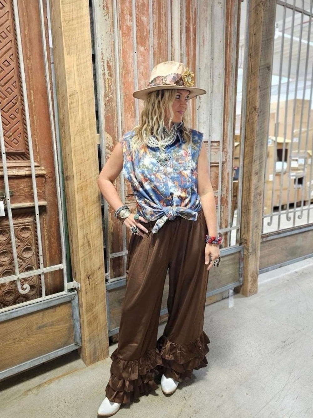 Women's Straight Leg satin pants in chocolate Brown